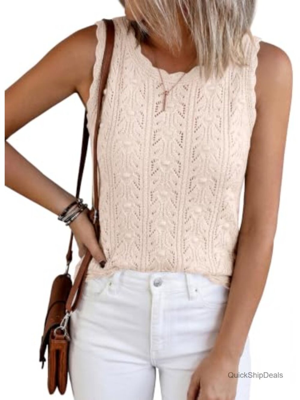 Crochet Sweater Vest Tank Top Sleeveless Hollow Out Beach Cover Up